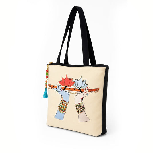 Radha Krishna Flute Tote Bag