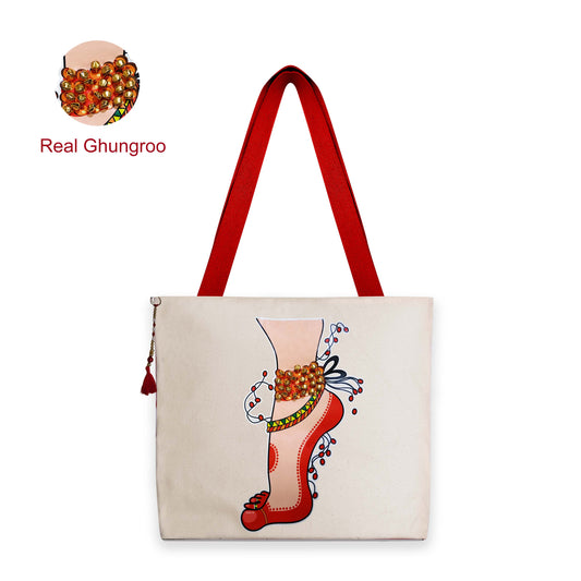 Dance Foot Ghungroo Canvas Bag Off White