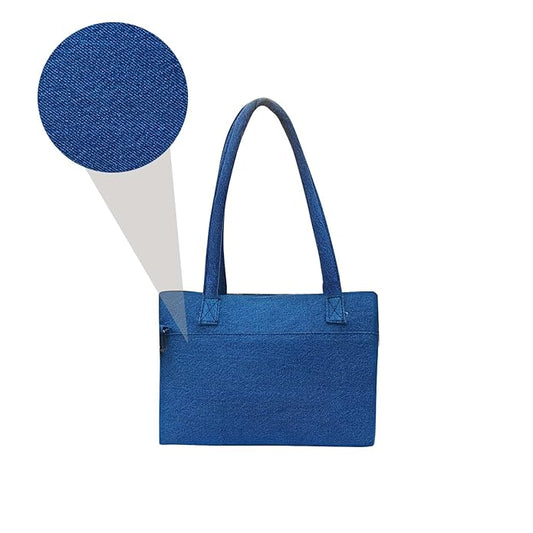 Denim Tote Bag with Geometric Pattern, Multi-Shade Blue, Front Zip Pocket Just Denim Laptop Bag