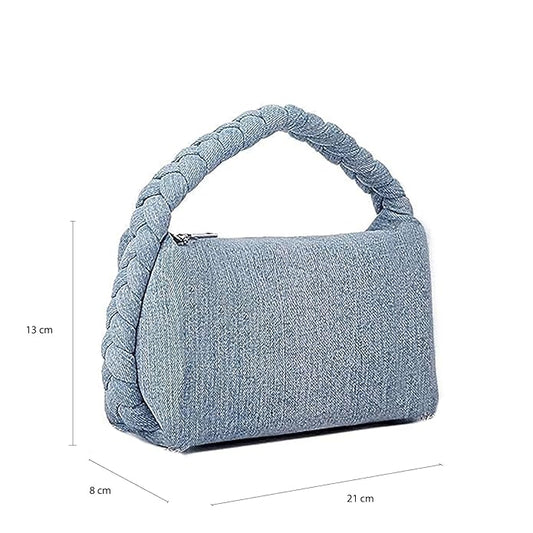 Women Denim Purse Vintage Jean Purse Woven Top Handle Handbags Lightweight Designer Crossbody Bag