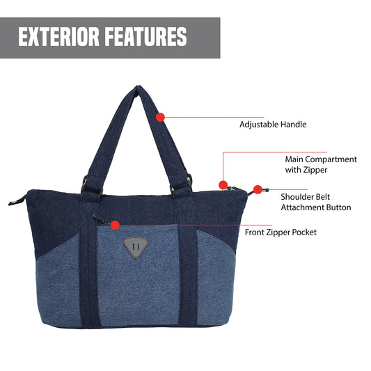 Stylish Denim Tote Bag for Women | Zipper Tote Bags | Shoulder Bag with Inner Zipper of Denim Blue colour