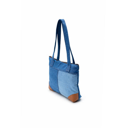 Classic Denim Tote with PU accent