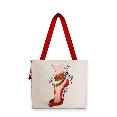 Dance Foot Ghungroo Canvas Bag Off White