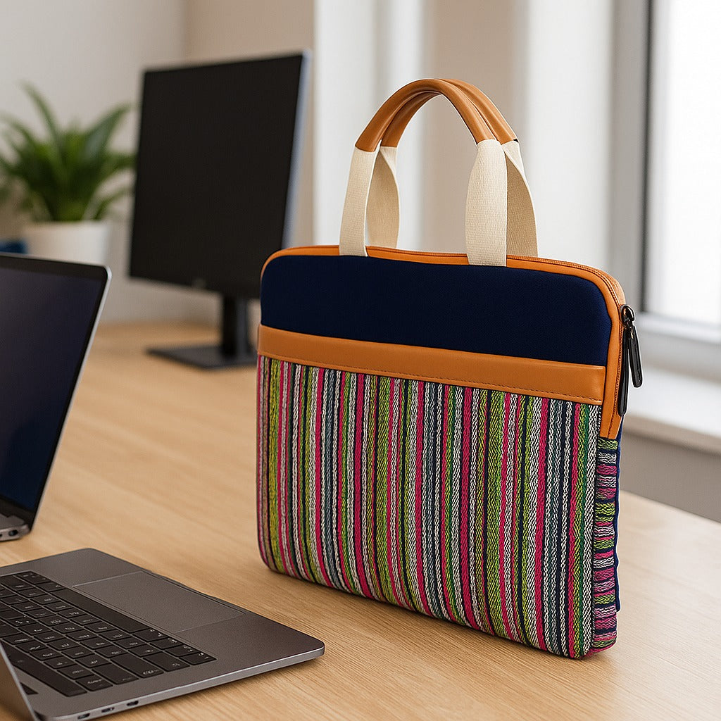 Jute Denim Laptop Messenger Bag
