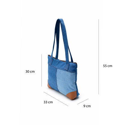 Classic Denim Tote with PU accent