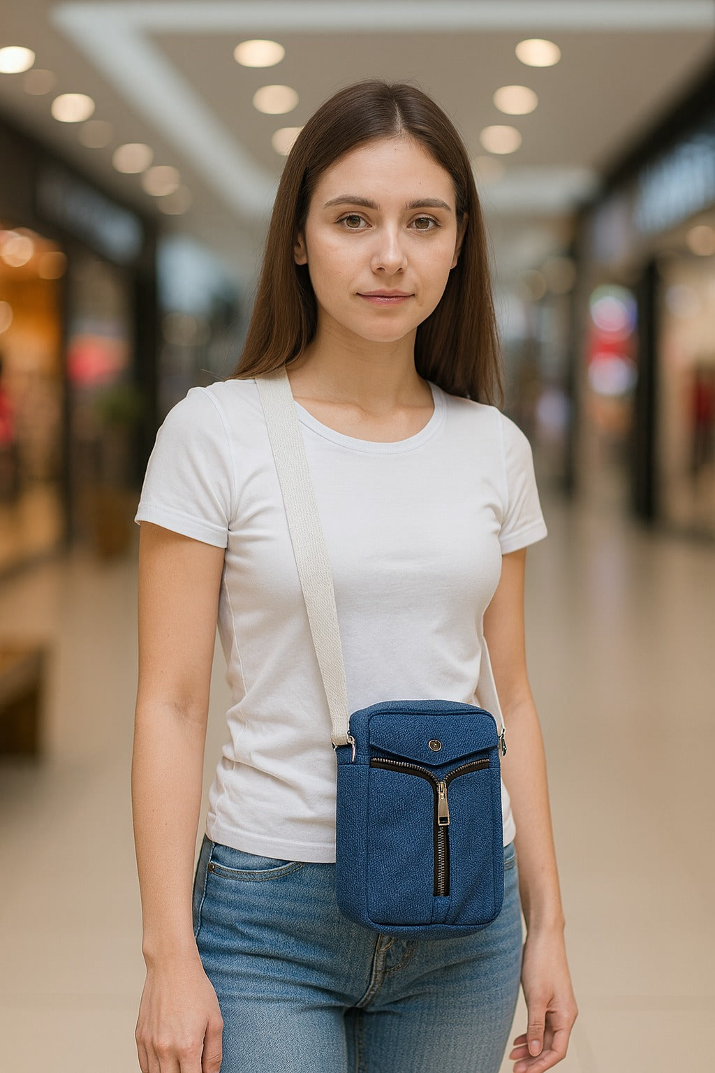 Jute Denim Mobile Sling Bag