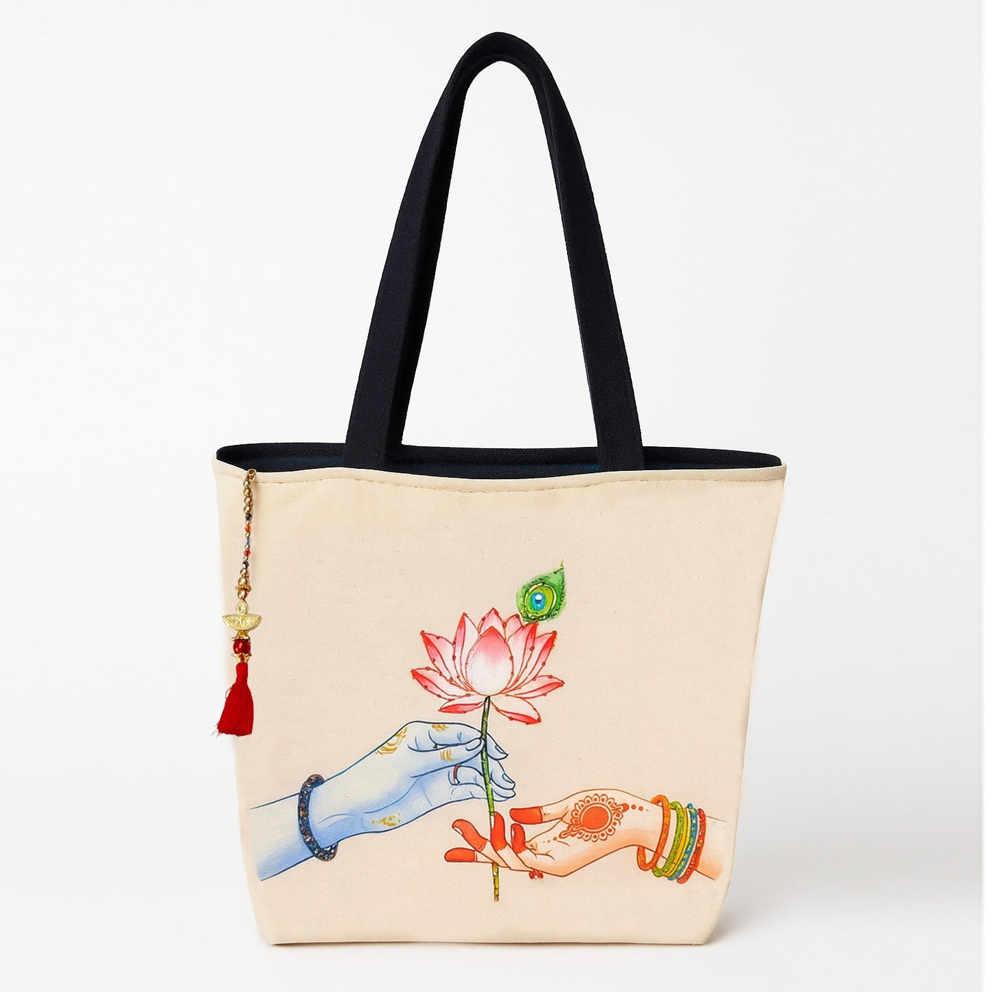 Radha Krishna Lotus Tote Bag