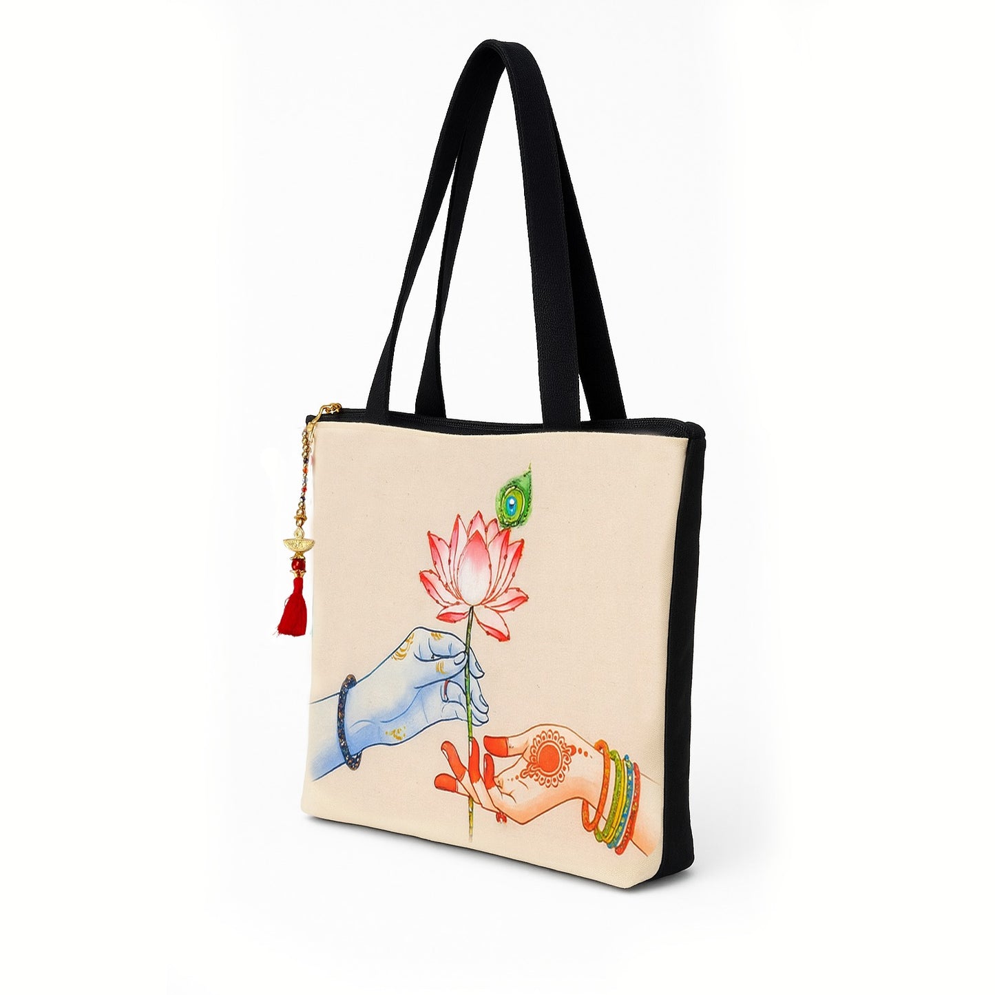 Radha Krishna Lotus Tote Bag