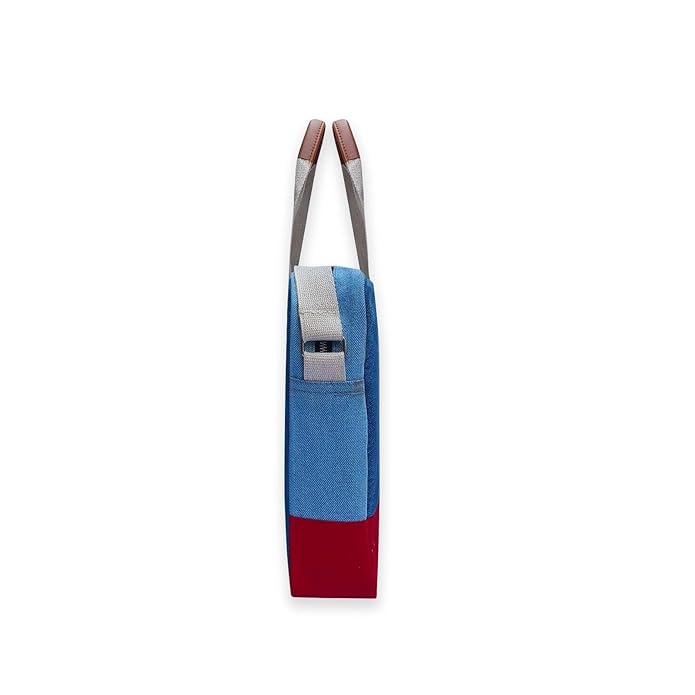 Canvas Laptop Bag, Denim Blue and Red, Dual Handle with Shoulder Strap