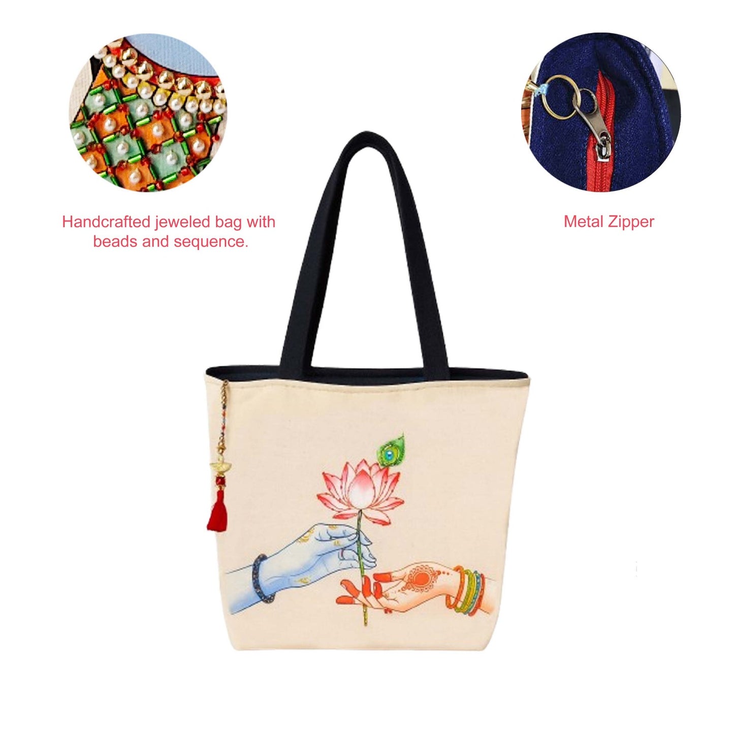Radha Krishna Lotus Tote Bag