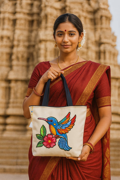 Artistic Bird Flower Tote Bag