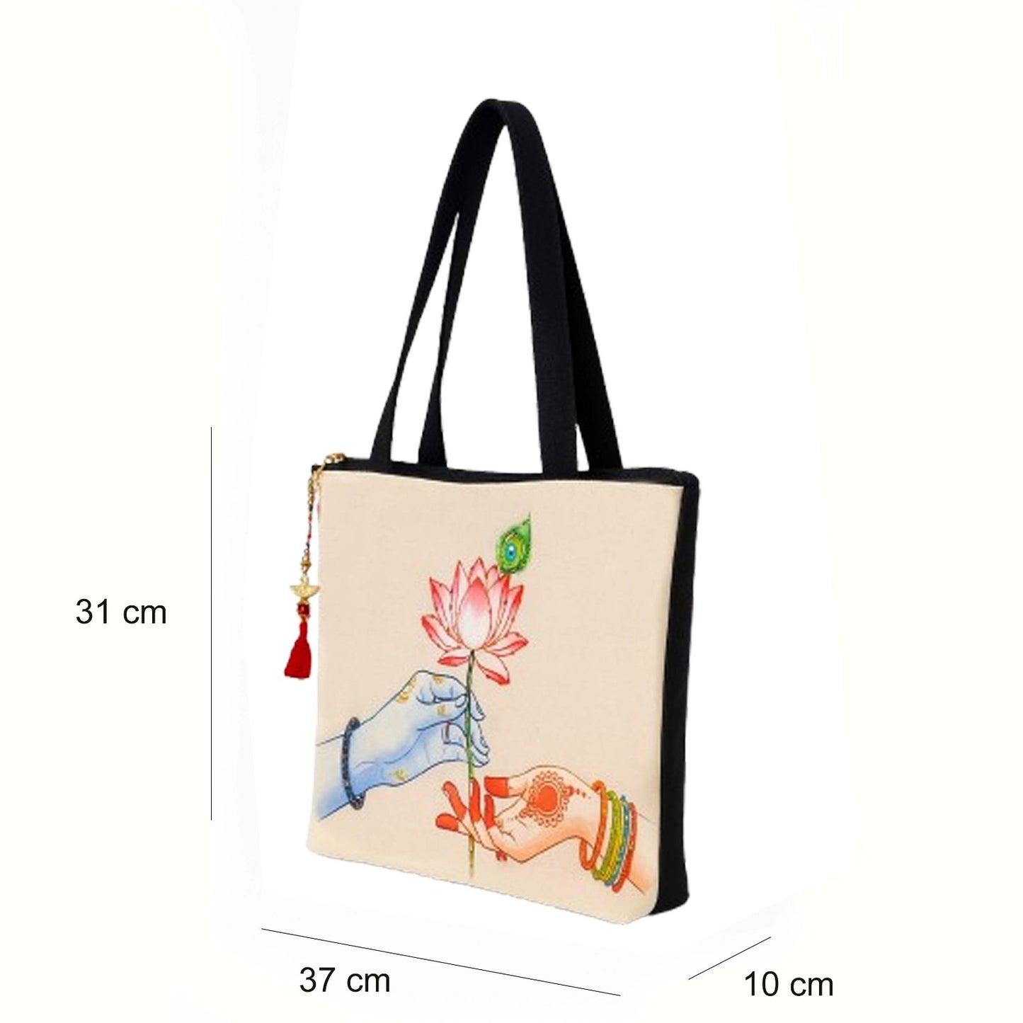 Radha Krishna Lotus Tote Bag