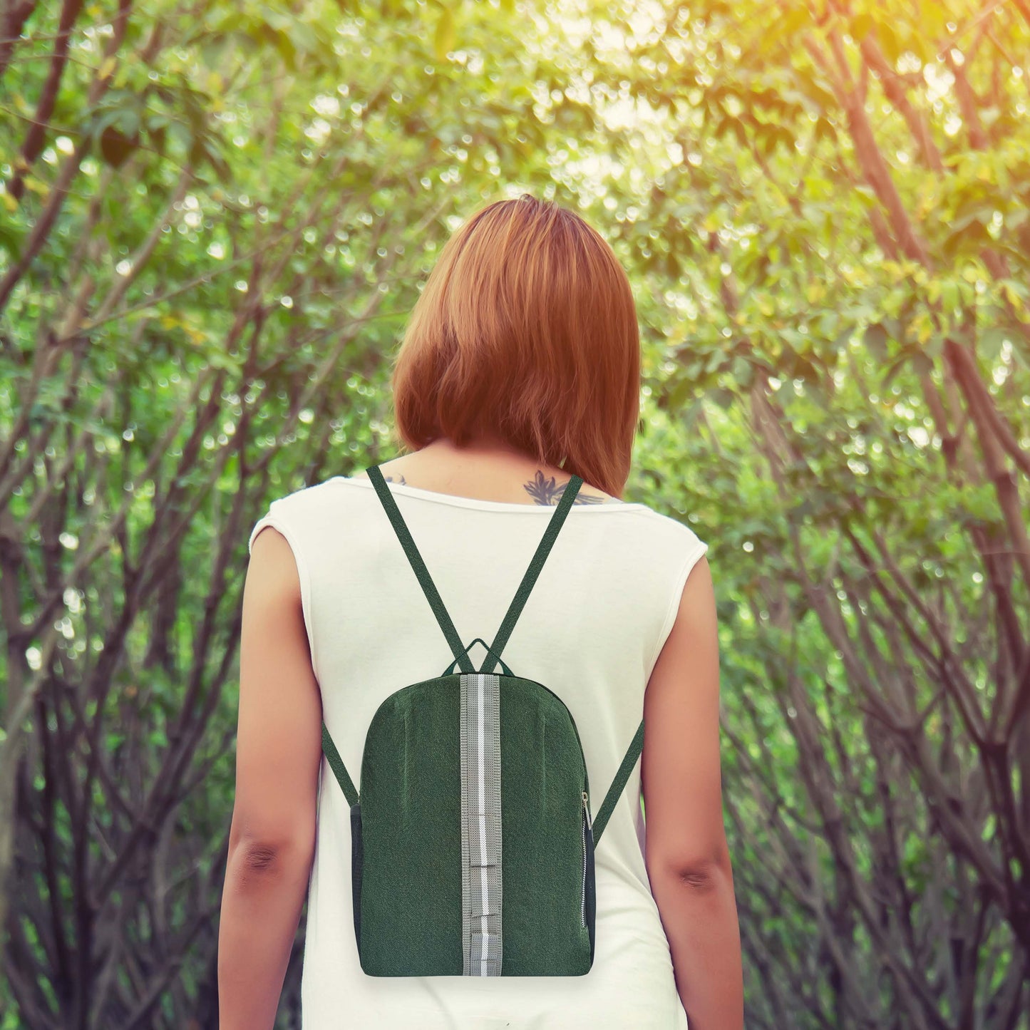 Denim Two compartments & front slanting Backpack
