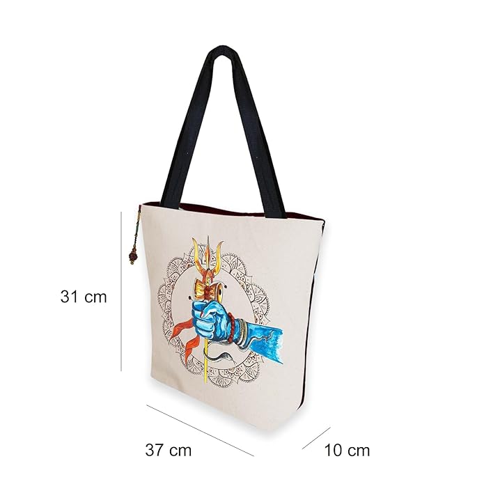 Hand-Printed Tote Bag with Classical Design–Reusable, Zipper Closure For Women & Girls