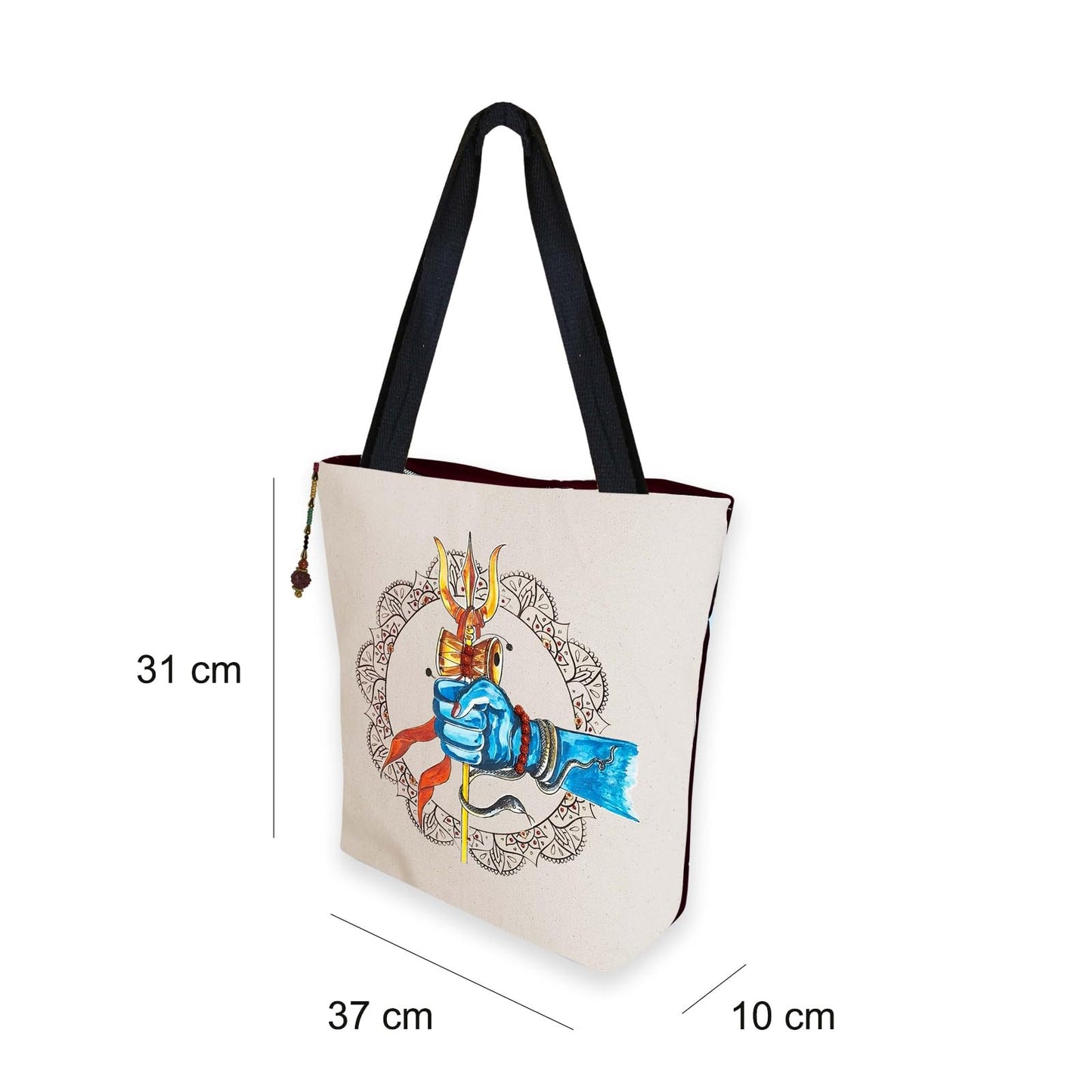 Hand-Painted Tote Bag with Classical Dancer Leg Posture Design–Reusable, Zipper Closure (Red) (White)
