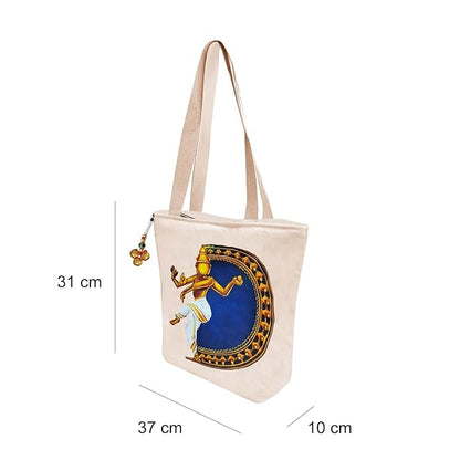 Hand-Printed Tote Bag with Classical Design–Reusable, Zipper