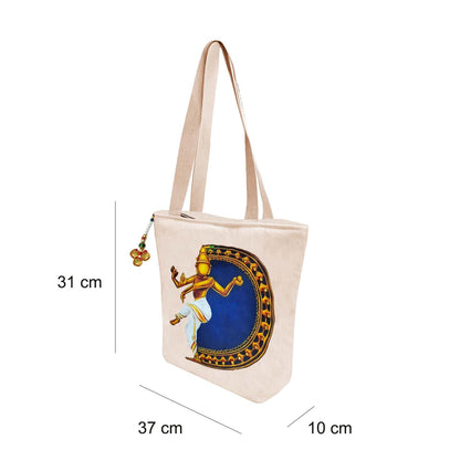 Hand-Painted Tote Bag with Classical Dancer Leg Posture Design–Reusable, Zipper Closure (Red) (White)