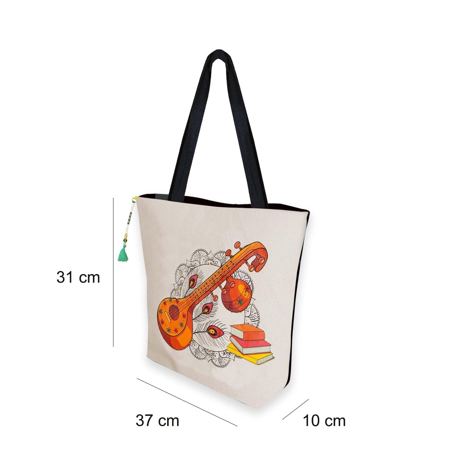 Hand-Painted Tote Bag with Classical Dancer Leg Posture Design–Reusable, Zipper Closure (Red) (White)