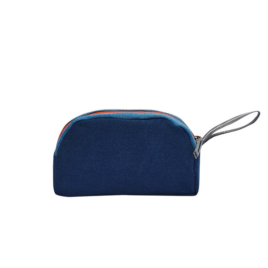 Denim Pencil Pouch Blue with Pocket Design, Zipper Closure, Grey Handle