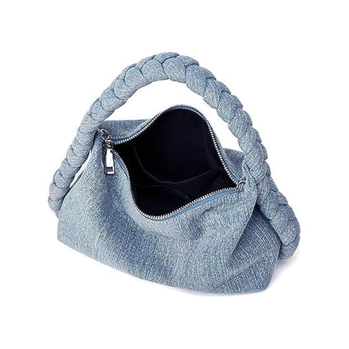 Women Denim Purse Vintage Jean Purse Woven Top Handle Handbags Lightweight Designer Crossbody Bag