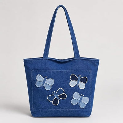 Denim Butterfly Tote Bag