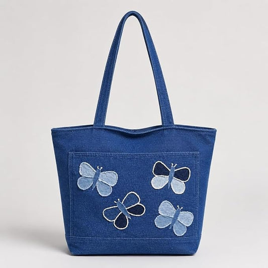 Denim Butterfly Tote Bag