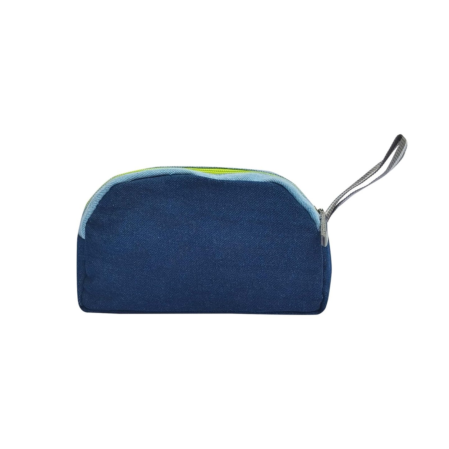 Denim Pencil Classic Pouch, Navy Blue with Pocket Design, Zipper Closure, Grey Handle