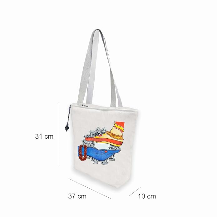 Hand-Printed Tote Bag with Classical Design–Reusable, Zipper Closure For Women & Girls