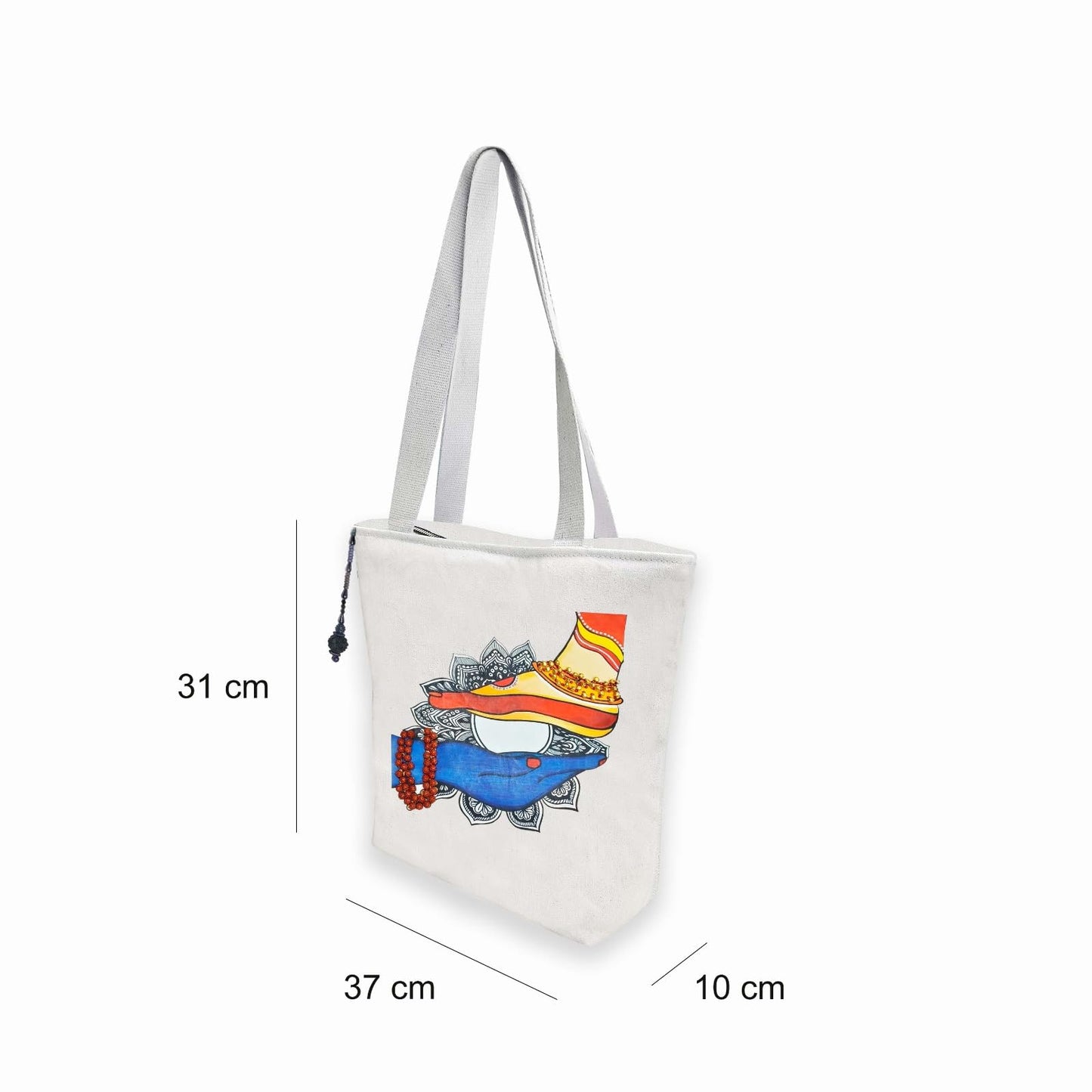 Hand-Painted Tote Bag with Classical Dancer Leg Posture Design–Reusable, Zipper Closure (Red) (White)