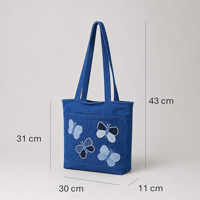 Denim Butterfly Tote Bag