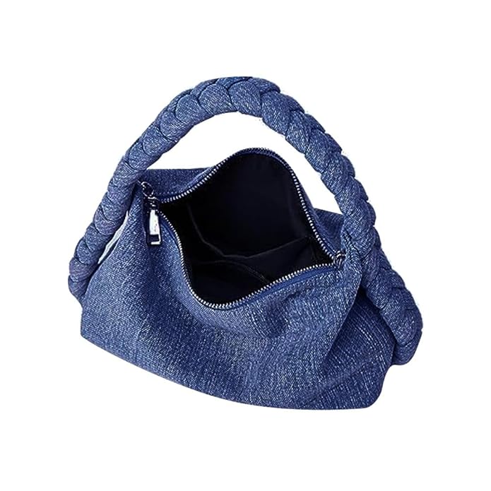 Women’s Denim Purse Vintage Jean Purse Woven Top Handle Handbags Lightweight Designer Crossbody Bag