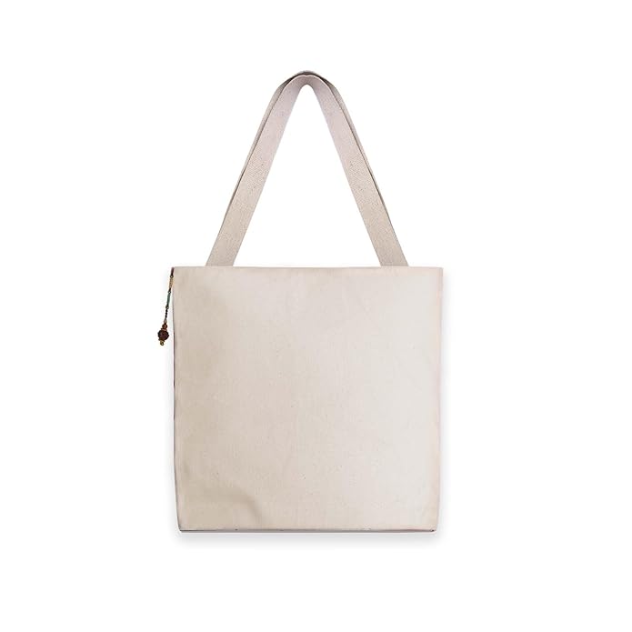 Hand-Printed Tote Bag with Classical Design–Reusable, Zipper Closure For Women & Girls