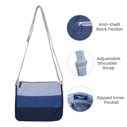 Denim Horizontal Stripes Sling Bag