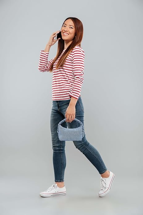 Women Denim Purse Vintage Jean Purse Woven Top Handle Handbags Lightweight Designer Crossbody Bag
