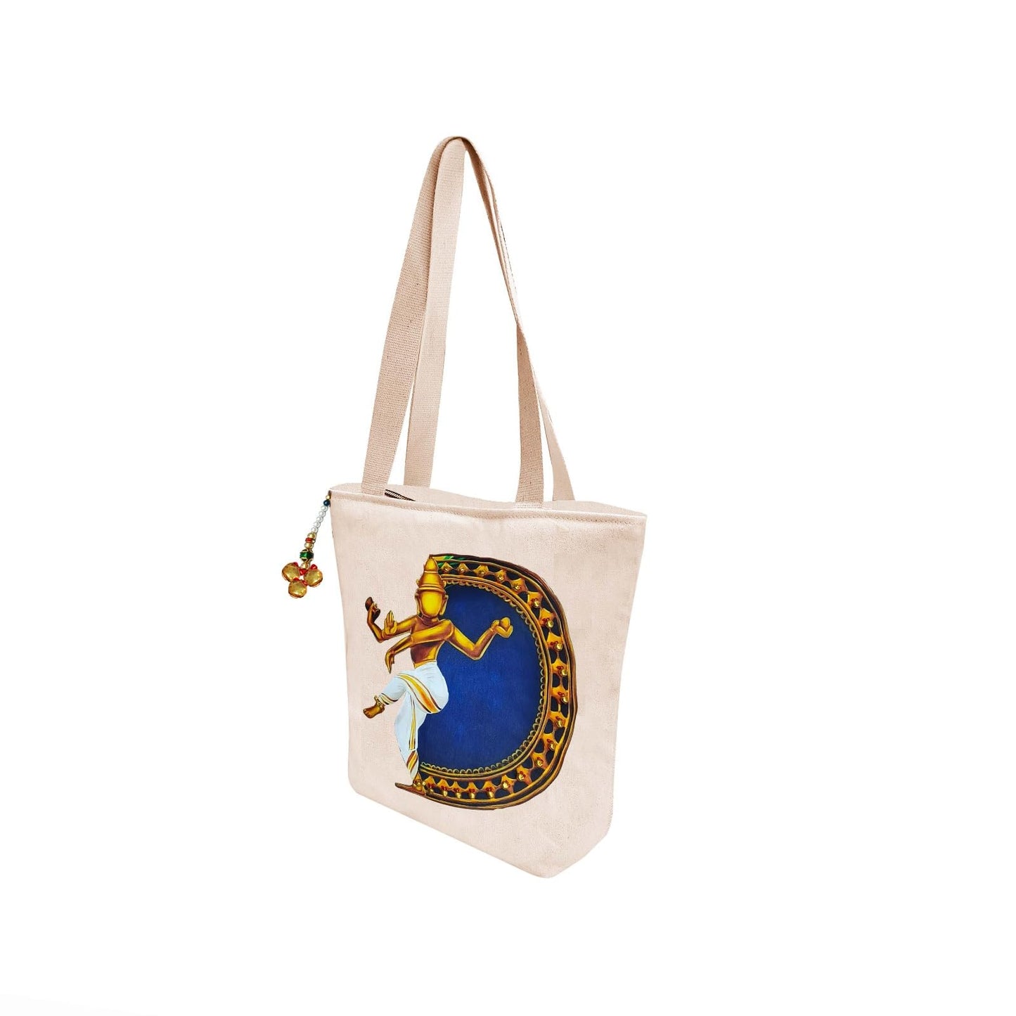 Hand-Painted Tote Bag with Classical Dancer Leg Posture Design–Reusable, Zipper Closure (Red) (White)