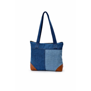 Classic Denim Tote with PU accent