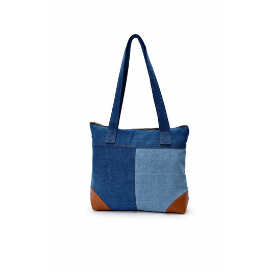 Classic Denim Tote with PU accent