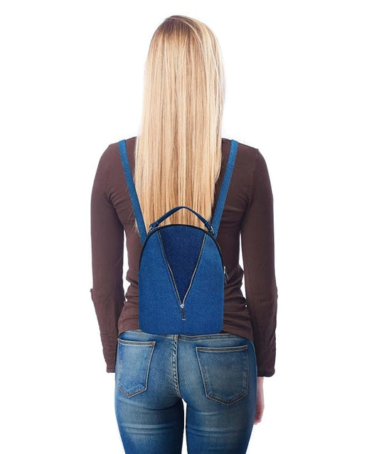 Denim V zipper Backpack Work to Weekend For Women New Denim Multipocket With Adjustable Strap.