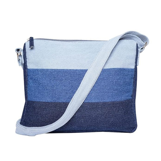 Denim Horizontal Stripes Sling Bag