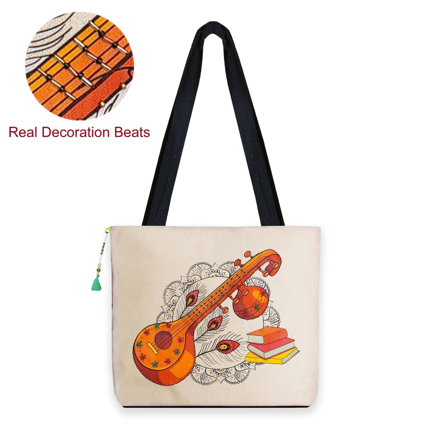 Hand-Painted Tote Bag with Classical Dancer Leg Posture Design–Reusable, Zipper Closure (Red) (White)