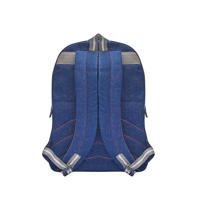 Denim Backpack Set with Lunch Bag and Toiletry Pouch, Navy Blue and Red, 3 Pieces