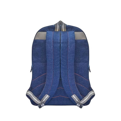 Denim Backpack Set with Lunch Bag and Toiletry Pouch, Navy Blue and Red, 3 Pieces