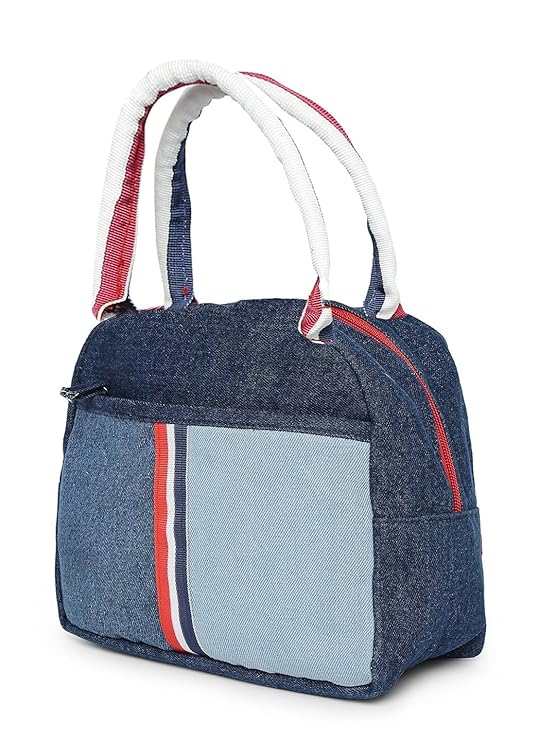 Denim Backpack Set with Lunch Bag and Toiletry Pouch, Navy Blue with Neon Green Accents, 3 Pieces