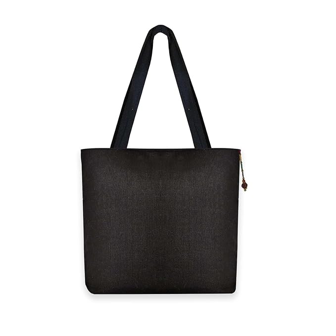 Canvas Cute Tote Bag with Trishul Mandala Design, Black Canvas Bag for College,Shopping,Travel for Daily Use
