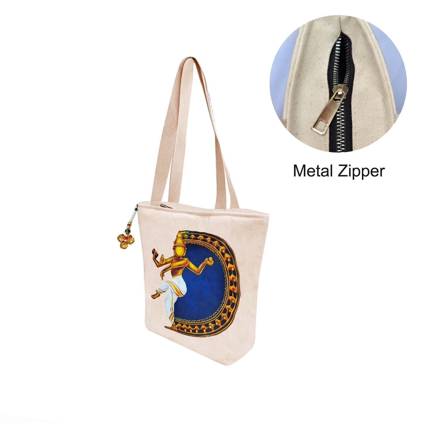 Hand-Painted Tote Bag with Classical Dancer Leg Posture Design–Reusable, Zipper Closure (Red) (White)