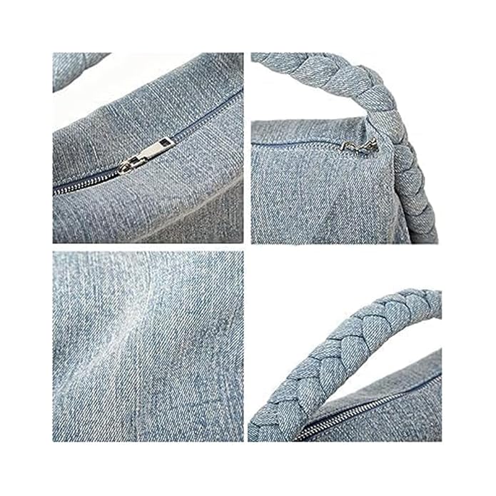 Women Denim Purse Vintage Jean Purse Woven Top Handle Handbags Lightweight Designer Crossbody Bag