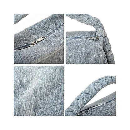Women Denim Purse Vintage Jean Purse Woven Top Handle Handbags Lightweight Designer Crossbody Bag