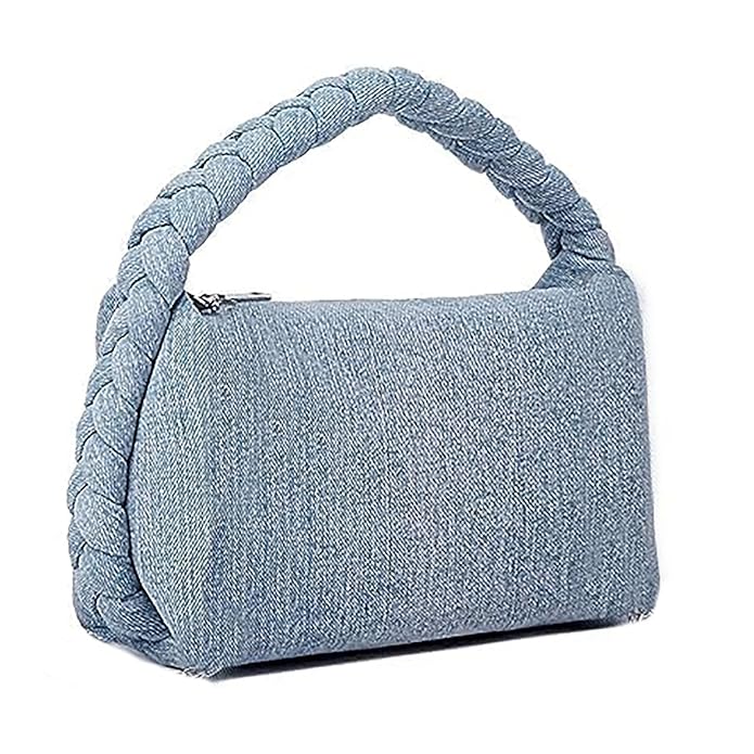 Women Denim Purse Vintage Jean Purse Woven Top Handle Handbags Lightweight Designer Crossbody Bag