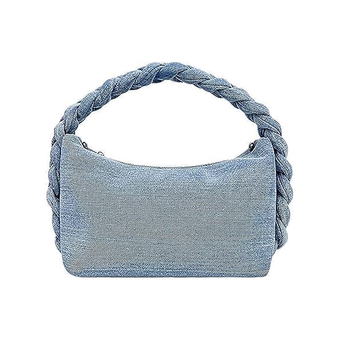 Women Denim Purse Vintage Jean Purse Woven Top Handle Handbags Lightweight Designer Crossbody Bag