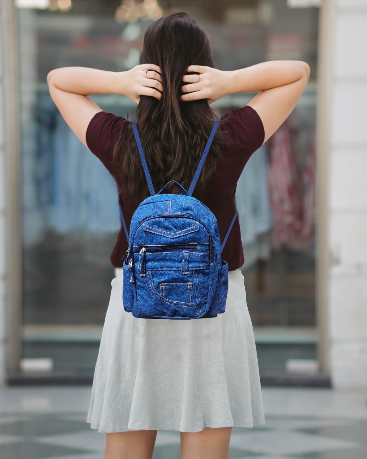 College Bags For Girls Stylish School Tuition Backpacks For Women Men New Denim Fashion Ladies Multipocket With Adjustable Strap.